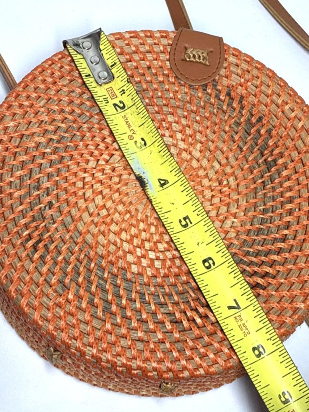 Round Rattan Wicker Circle Crossbody Bag Leather Strap Boho Beach 8in (ST) - Picture 6 of 6